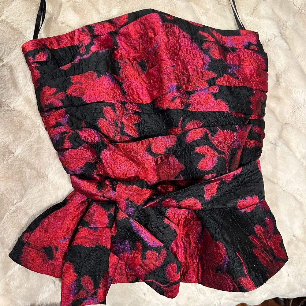 White House Black Market Red and Black Floral Blouse